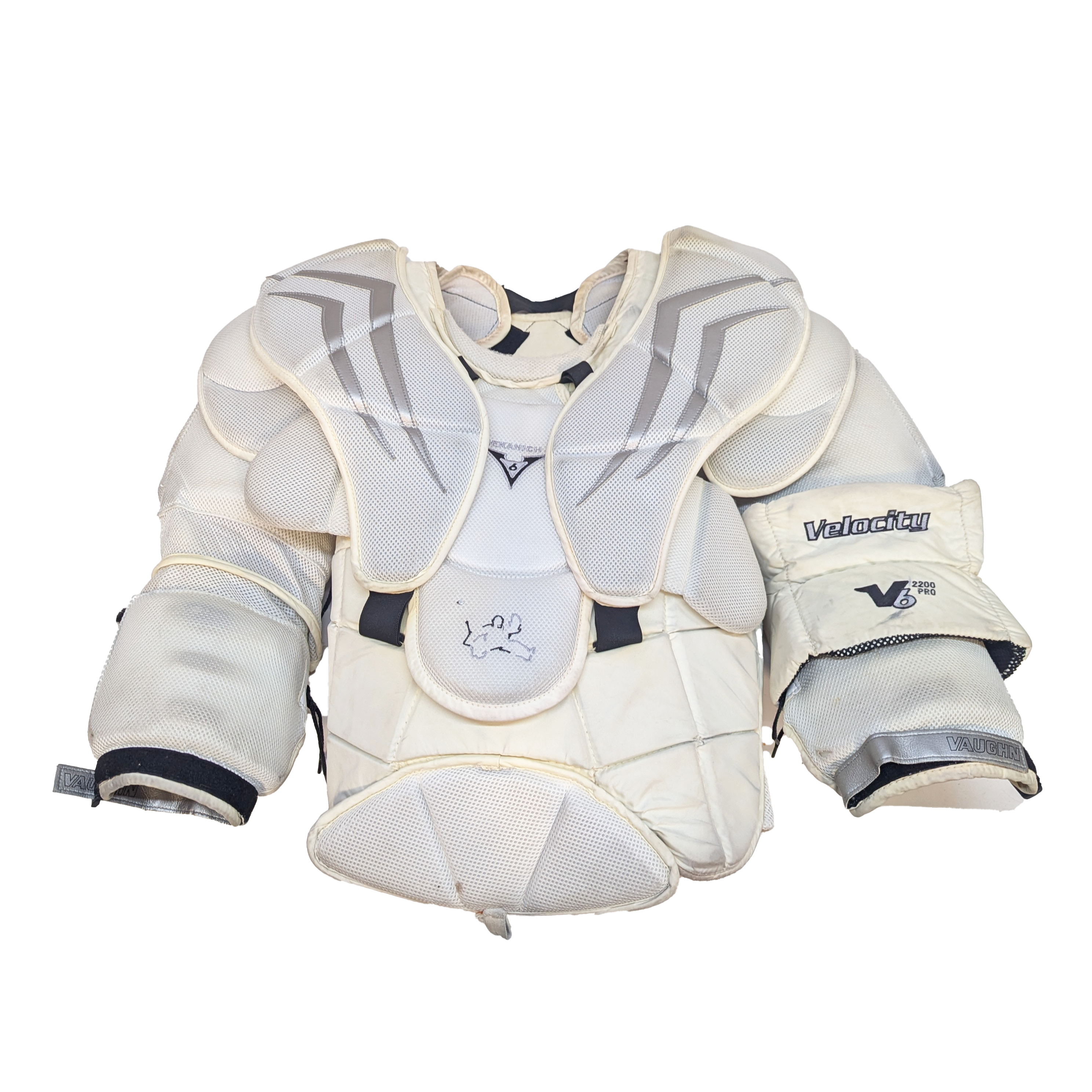 Vaughn V6 2200 - Plastron de gardien de but Pro Stock d'occasion (blanc)